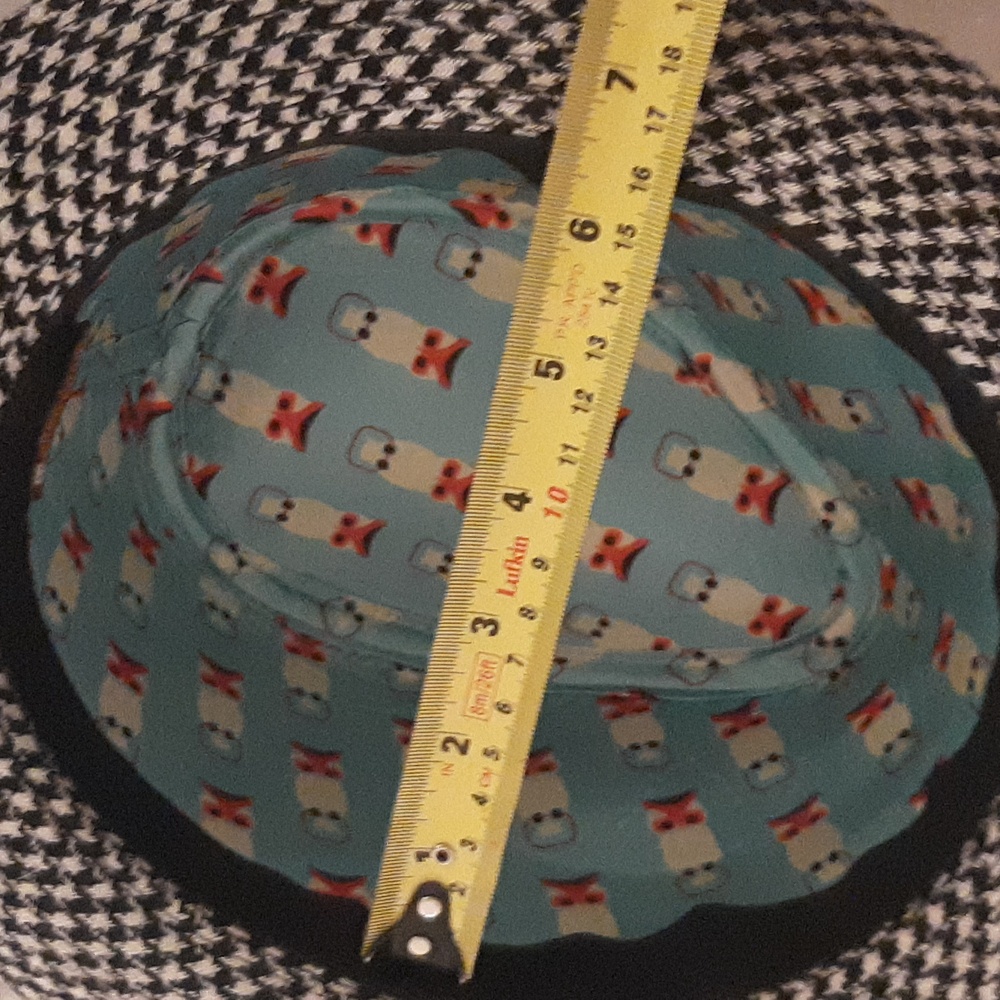 ALTERNATIVE🖤Black and White Houndstooth WOOL FEDORA Hat🤍COOL🦉INSIDE FABRIC - Picture 11 of 11